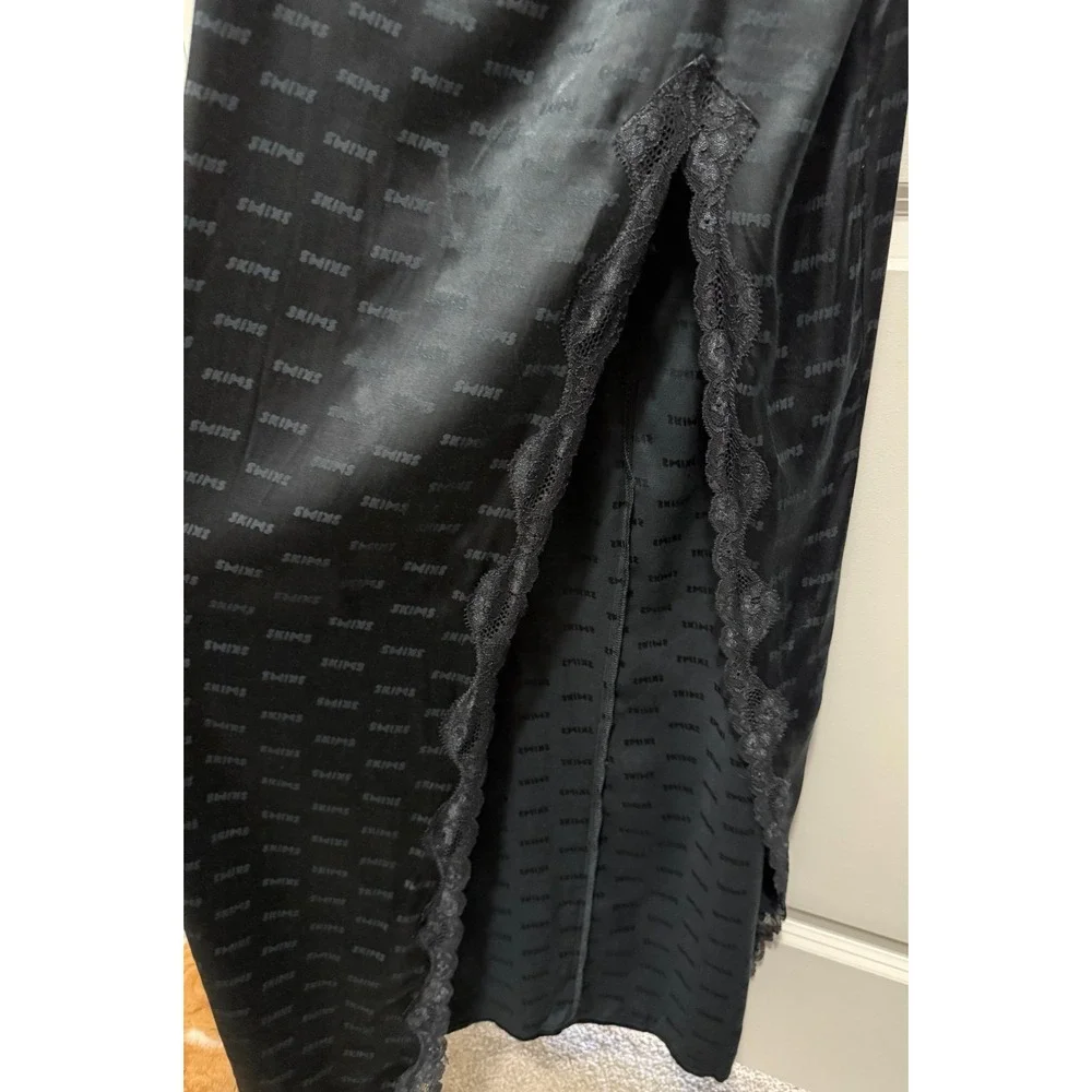 NWT SKIMS Jacquard Long Slip Dress Size S Black Logo Print‎ Adjustable Straps - Picture 6 of 8